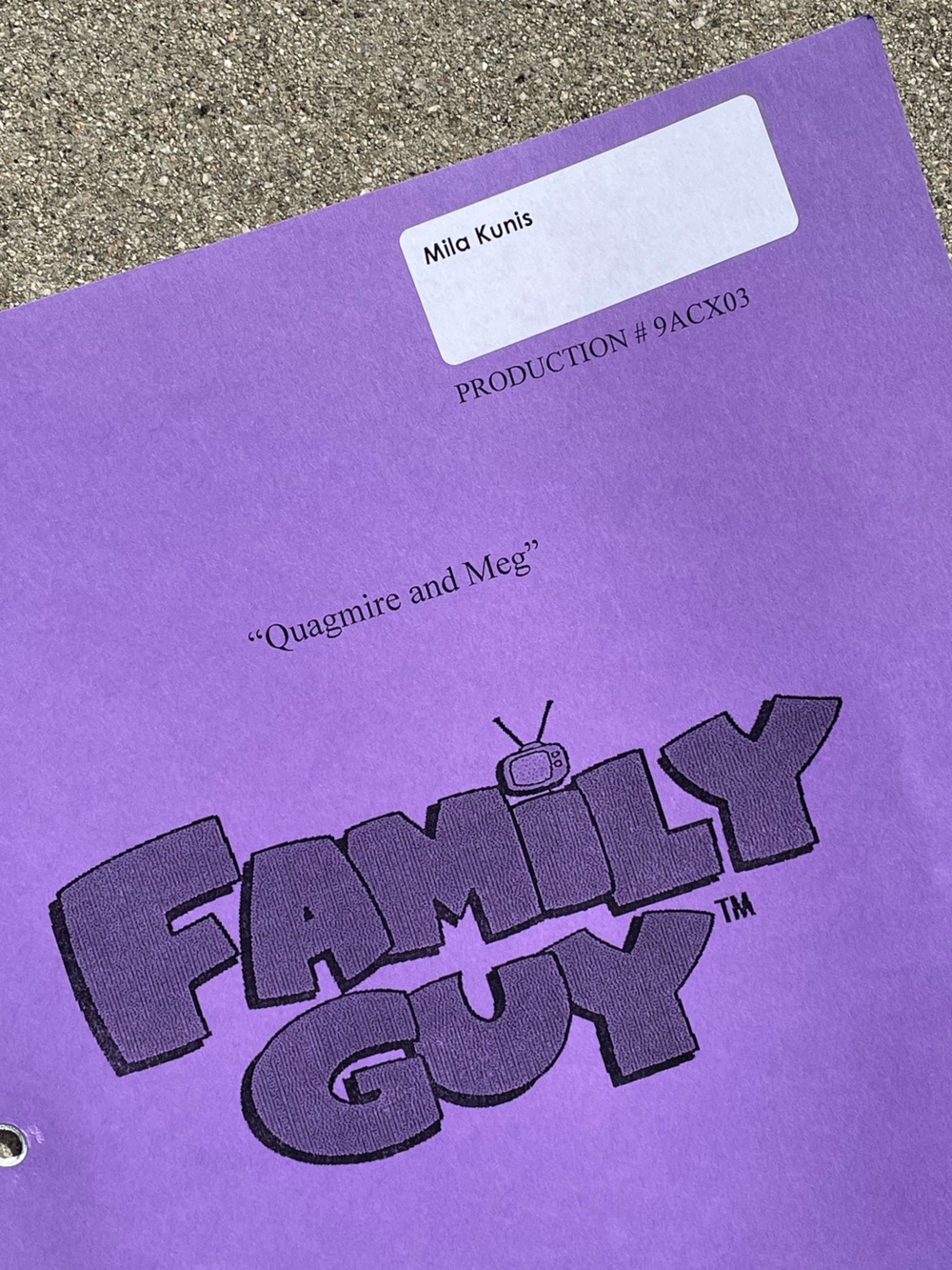 Family Guy 2010 Mila Kunis Quagmire & Meg Production Used Table Draft Script